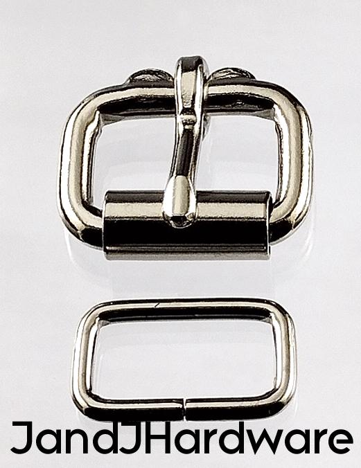 3/4 inch nickel plated maker pack consisting of 2 each of a heel bar roller buckle and a belt keeper.