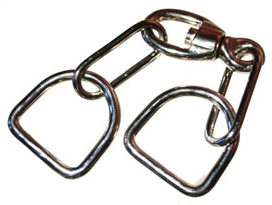 An image of a Hobble for horse tack or for leather craft. Sometimes call a chained double D ring.