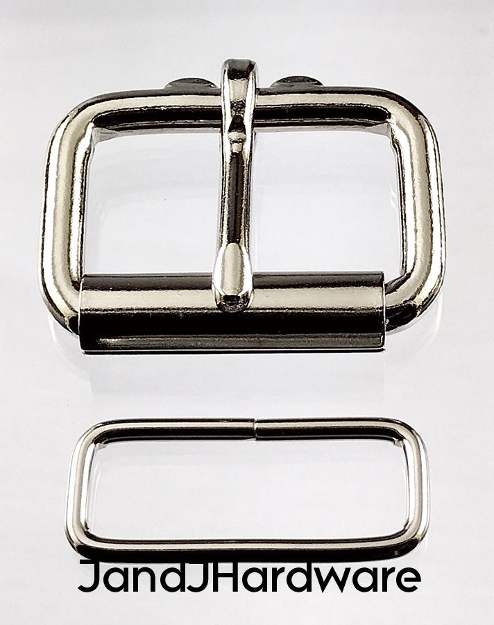 1 1/2 inch nickel plated maker pack consisting of 2 each of a heel bar roller buckle and a belt keeper.