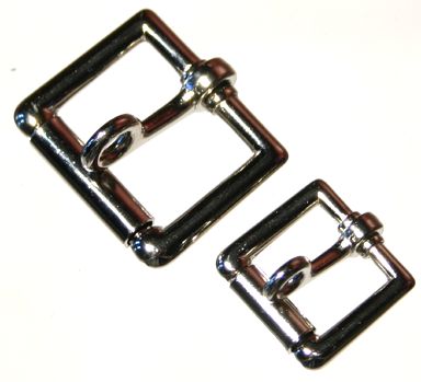 A group of locking tongue heel bar roller buckles for leather craft in 1/2 and 1 inch widths.