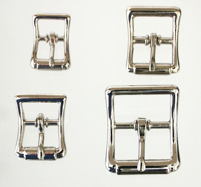 A grouping of center bar glide bar buckles (not true roller but less expensive) from 1/2 to 1 inch in width.
