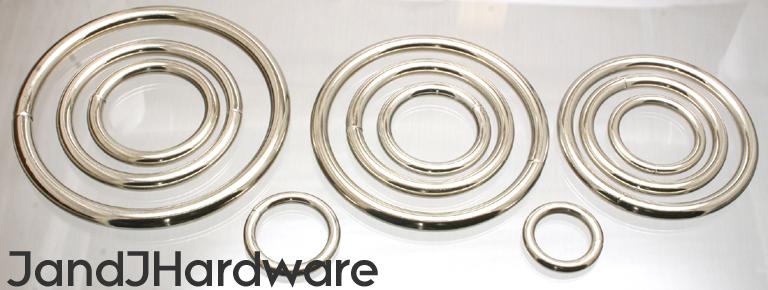 An image of a group of nickel plated O-rings from 3/4 to 3 1/2 inch in diameter.