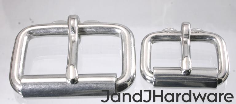2 solid stainless steel true roller buckles in 1 and 1 1/2 inch width.